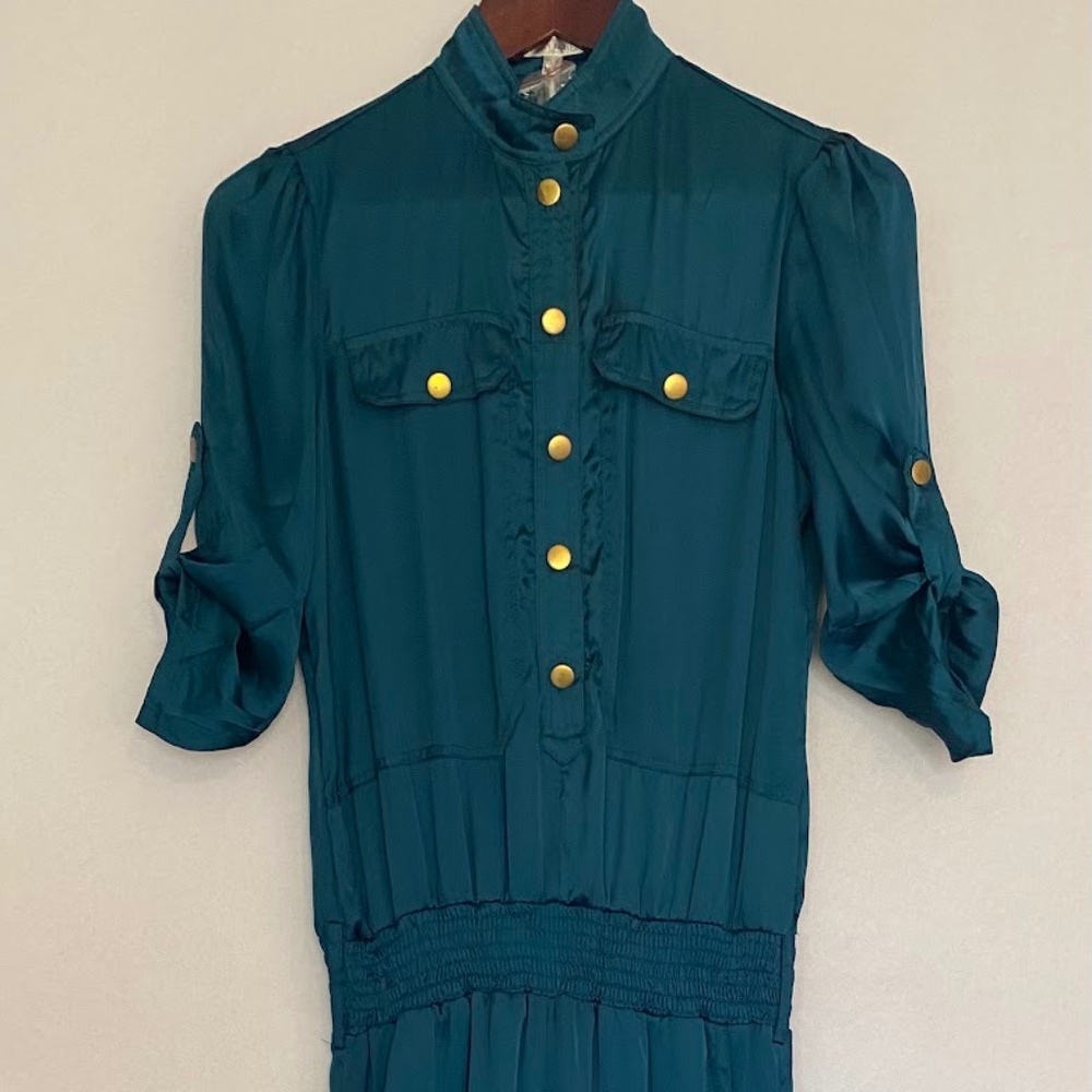 NWT Lucy Paris Teal Military Style Long Sleeve Jumpsuit Size Small